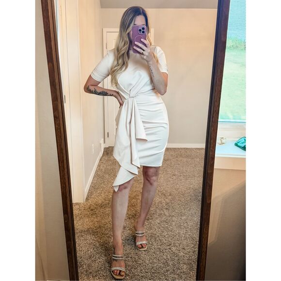 Rachel Parcell Women’s Nude Cream Interlocking Draped Mini Dress - Picture 1 of 9